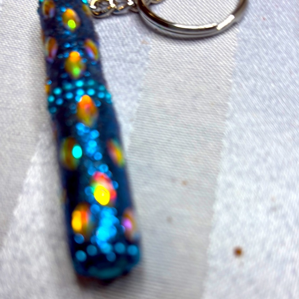 Blue Glitter Cylinder Pendant Keychain Necklace for Women